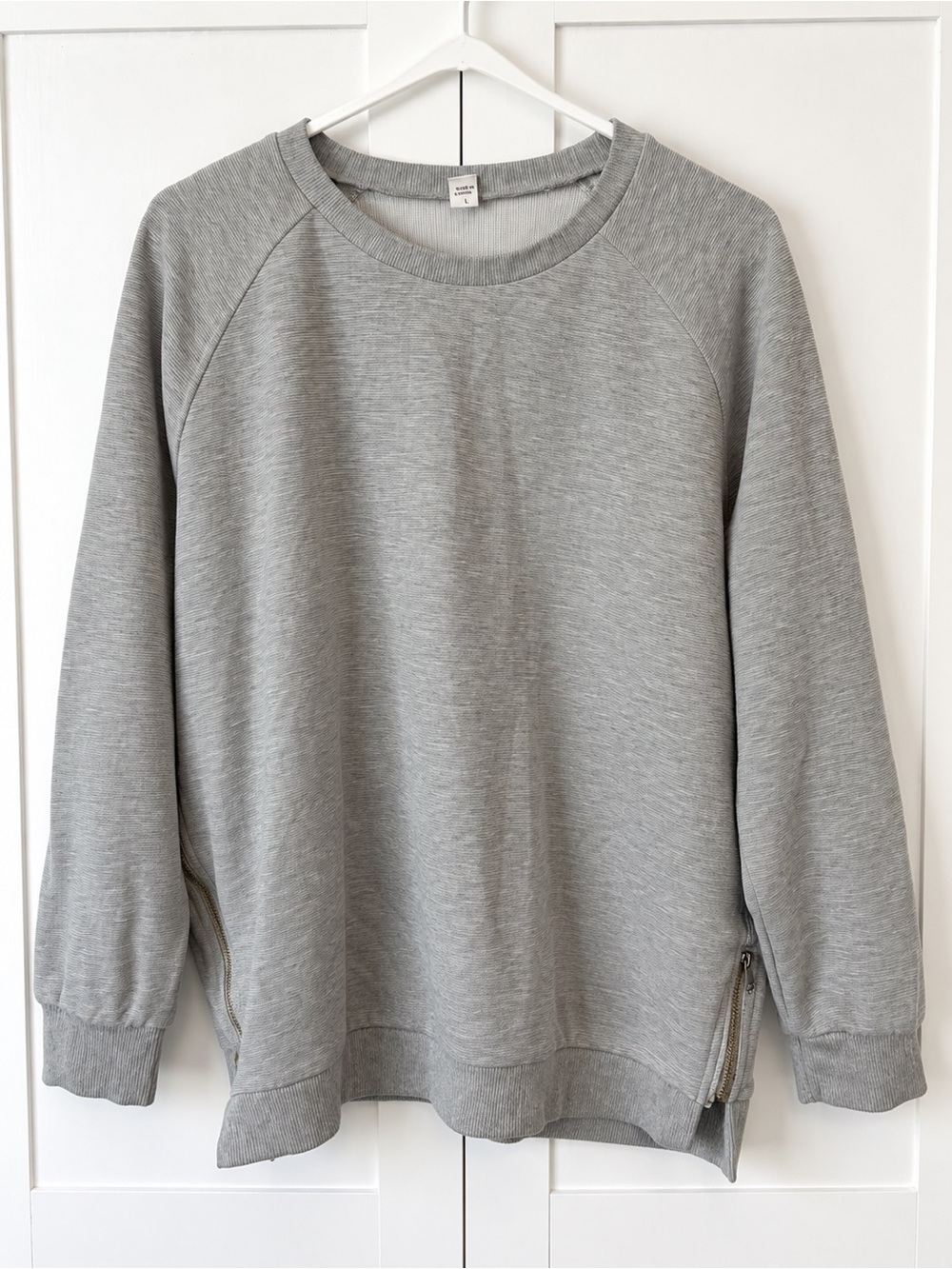 Women's Gray Crewneck Sweater with Side Zippers